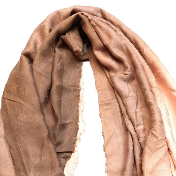 LOUIS VUITTON LV Vintage Pink & Brown Ombre Monogram Scarf Shawl Wrap - Picture 5 of 14